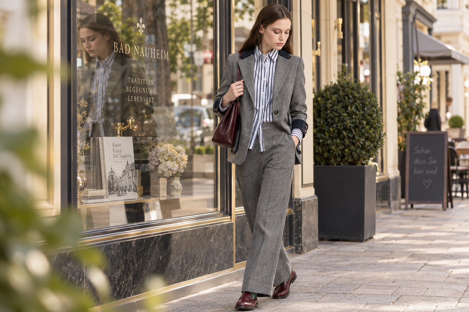 Bad Nauheim Streetstyle - Grauer Blazer mit Kragen und Manschetten aus Samt