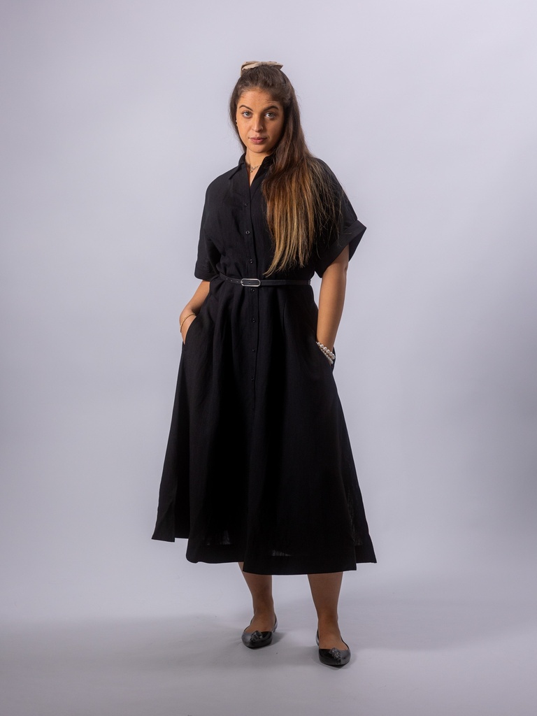 [63057_SW-36] Leinenkleid schwarz (36)