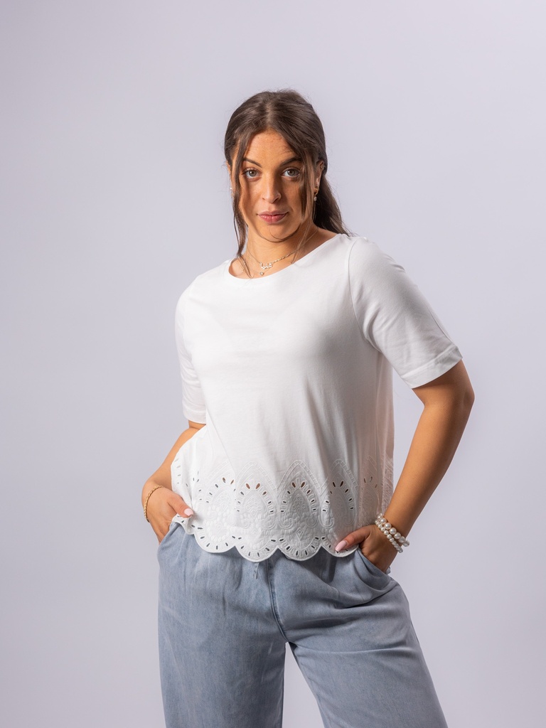[40058_WS-36] T-Shirt mit Spitzensaum (36)
