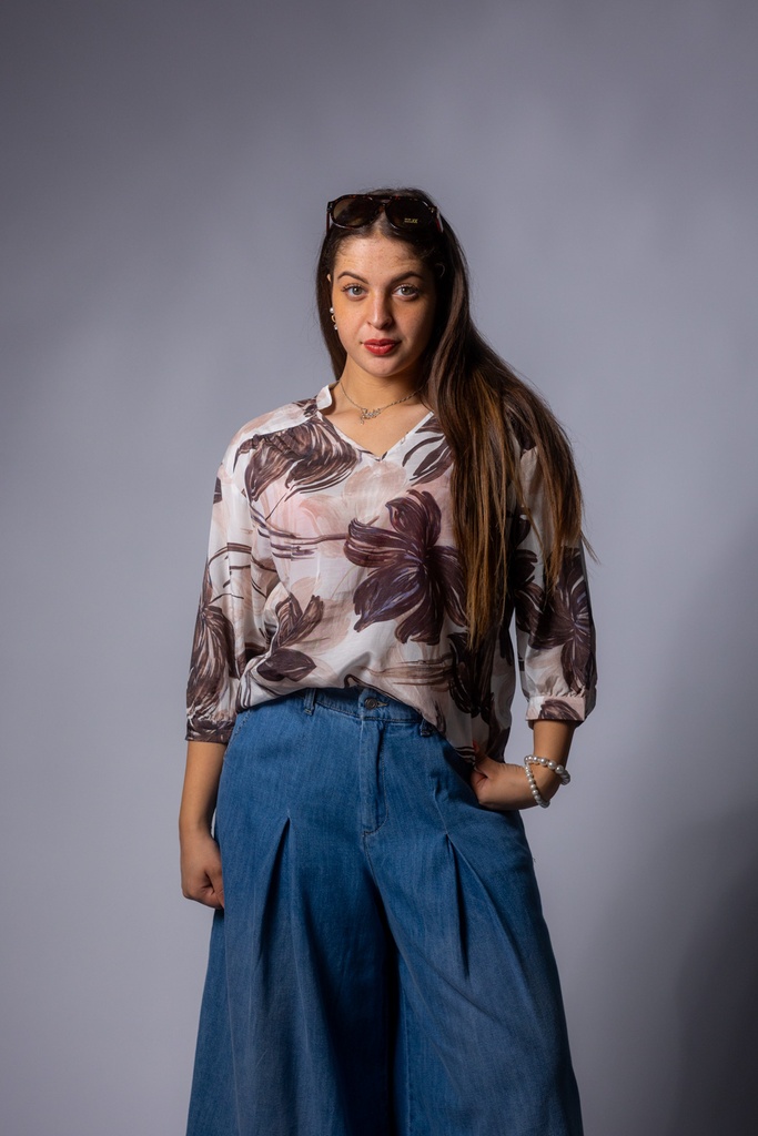 [P3451_52001_PR-34] 3/4 Arm Bluse mit V-Auschnitt (34)
