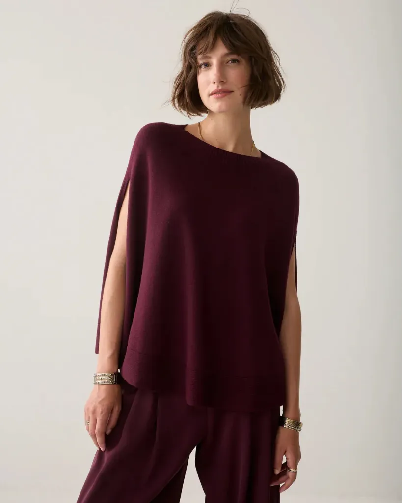 [P3499_7s8023_RT-S/M] Ärmelloses Strick-Cape (Pullover) (S/M)