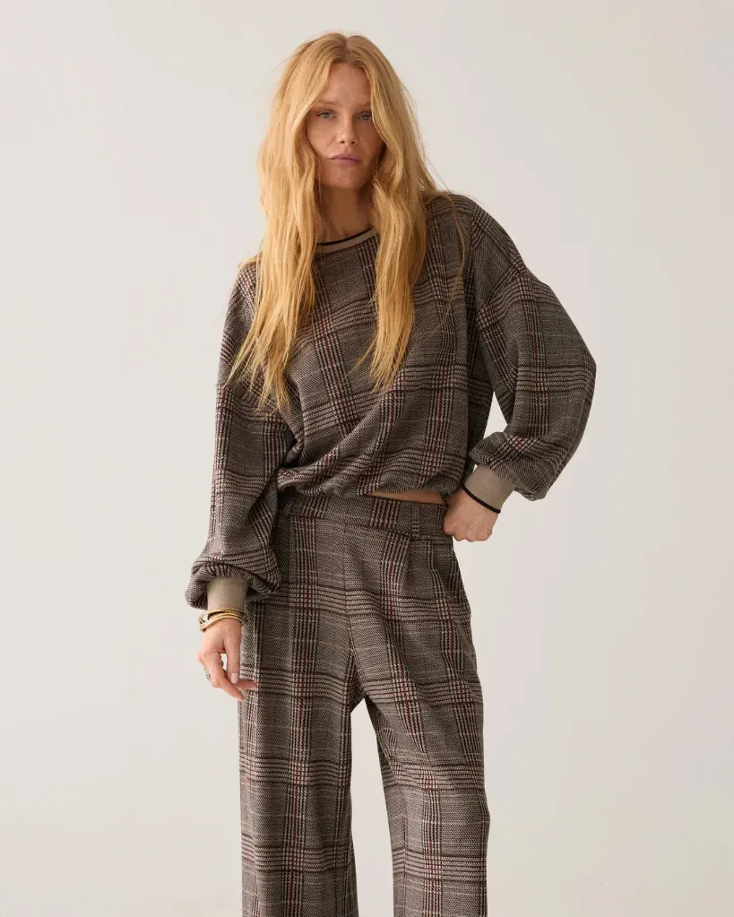 [P3499_4s3020_KA-XS] Wide leg Hose kariert in Jacquard (XS)
