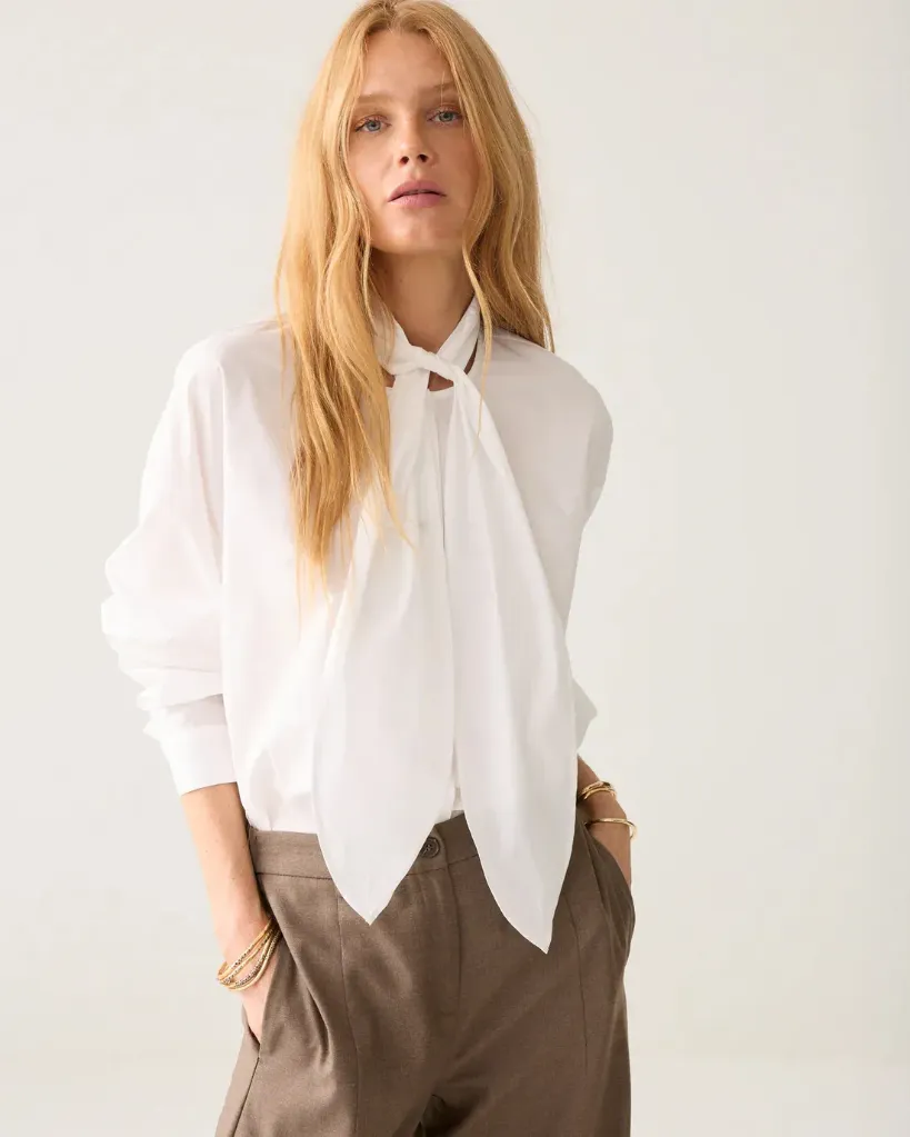 [P3499_2s3518_WS-34] Oversize Popeline-Bluse mit Schluppe (34)