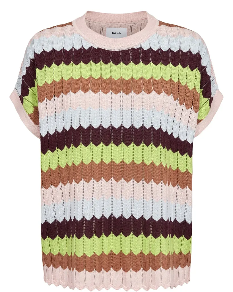 [P3502_707061_PR-XS] NUSERENE Kurzarm- Pullover mit Chevron Muster (XS)