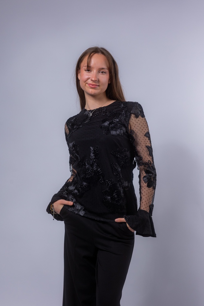 Langarm Bluse mit A-Linie und Stickereien