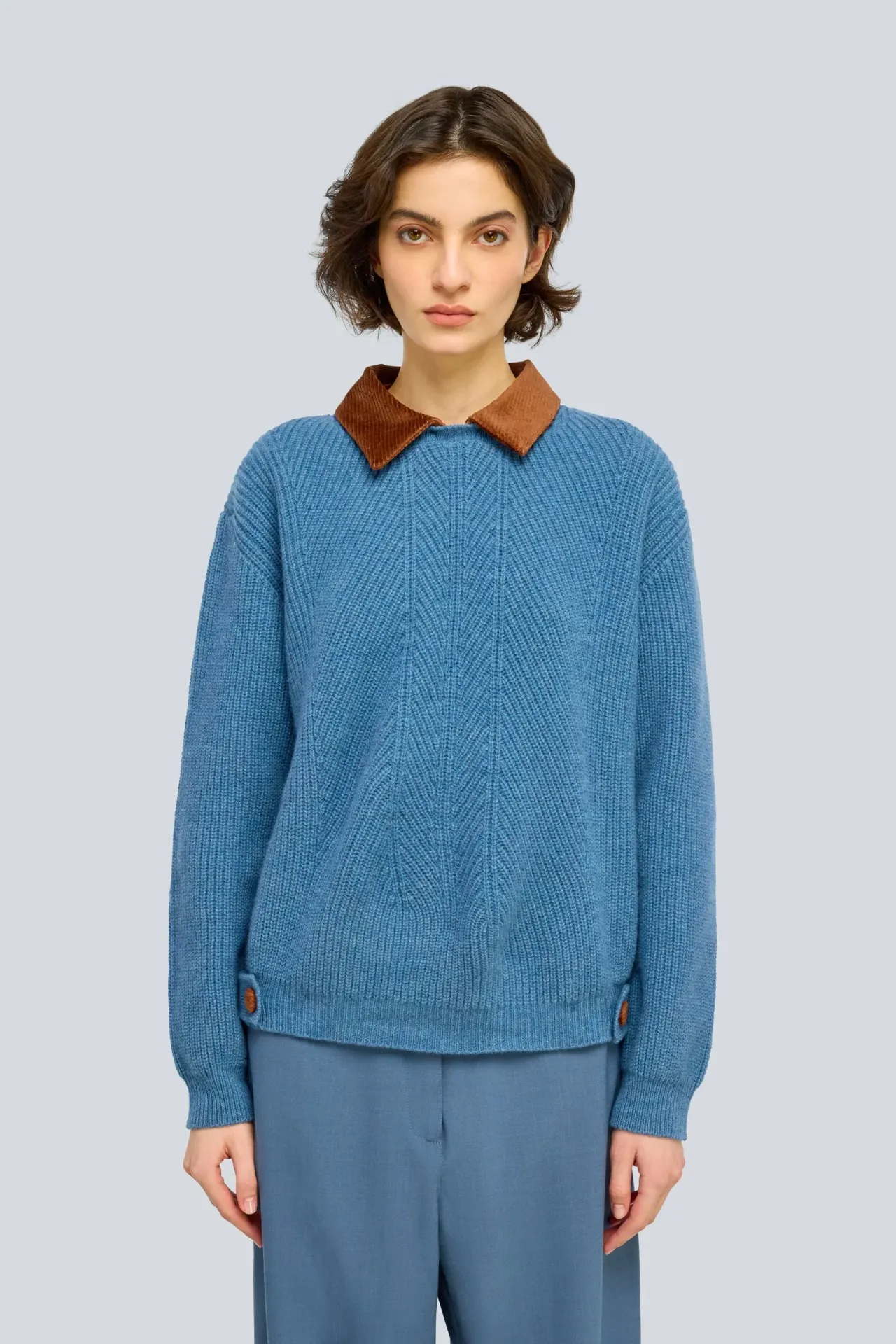 [P3538_Y6WG17_BL-M] Pullover mit Cordkragen Acacia (M)