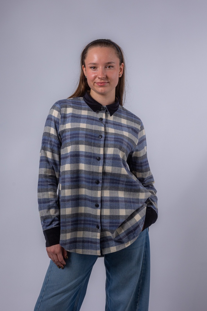 Flanellbluse mit Lederkragen MALEA