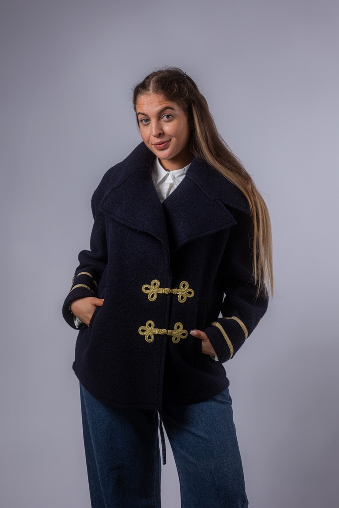 [P3565_BUW26715_BL-S] Maritime Jacke mit Goldapplikationen (S)