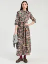 Mehrfarbiges langes Kleid mit Poster-Motiven und Bindegürtel