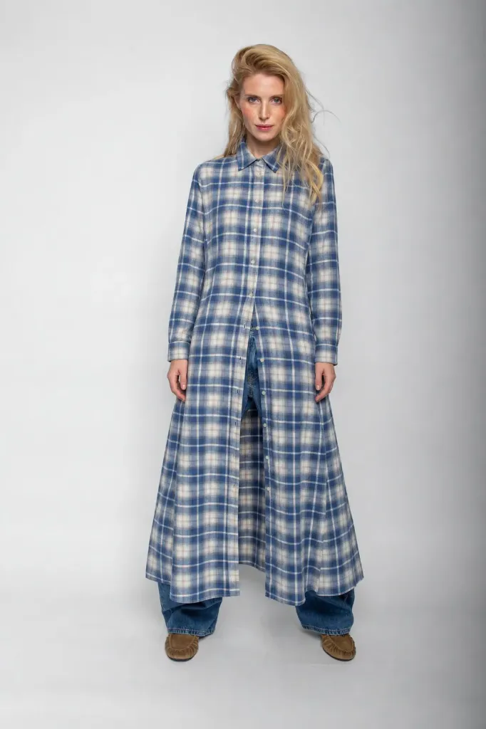 [P3553_8969_KA-36] Langes A-Linien Kleid mit Hemdkragen (36)