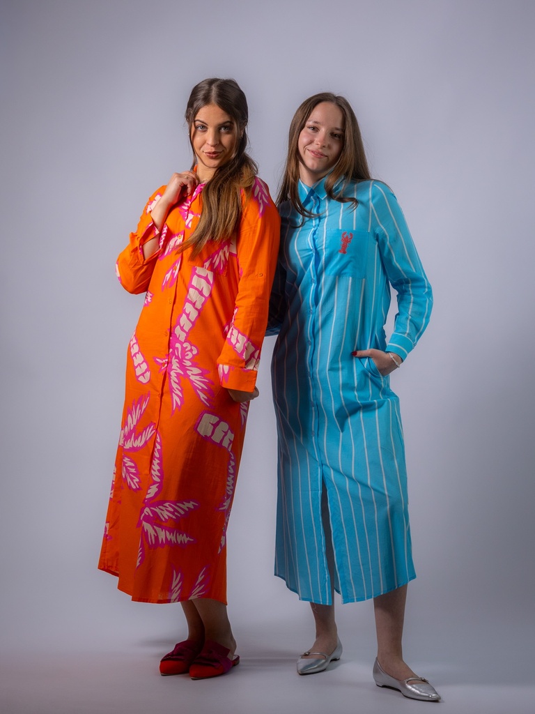 [SK2304_BL-XS] Mantelkleid mit Stehkragen (Blau, XS)
